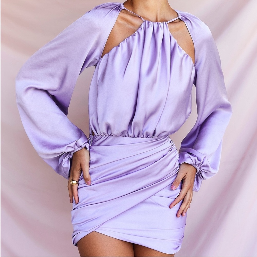 HOUSE OF CB 'Kate' Orchid Satin Front Wrap Mini Dress